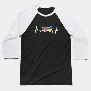 Support Ukraine I Stand With Ukraine Ukrainian USA Heartbeat Baseball T-Shirt